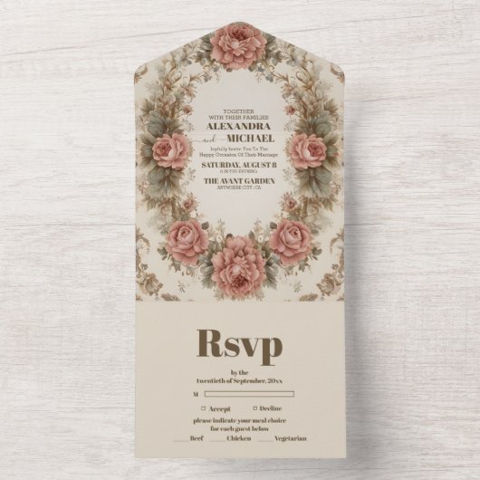 Victoriaans Royal Elegance bruiloft All In One Uitnodiging (Binnen)