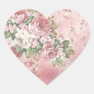  Victoriaans roze en witte rozen Elegant Hart Sticker