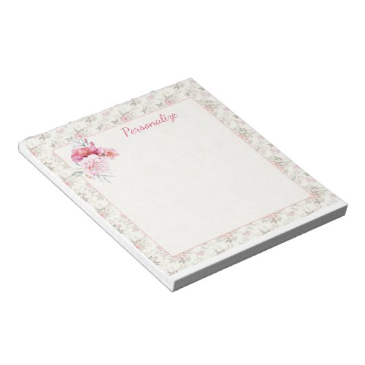 Victoriaans Roze Floral Border Bouquet Notitieblok (Schuin)
