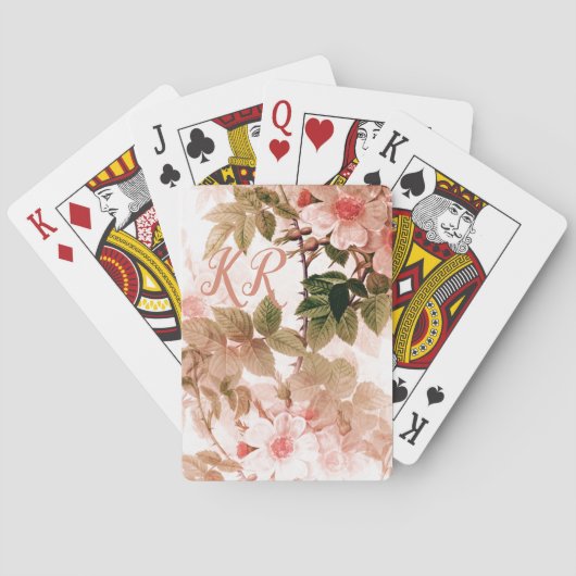  Victoriaans Roze Floral Chic Monogram Pokerkaarten (Achterkant)