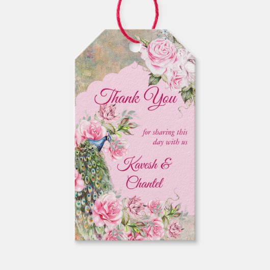  Victoriaans roze pony rozen vrek aangepast Cadeaulabel (Voorkant)