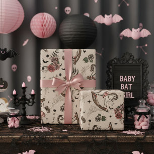 Victoriaans Roze Rocking Horse Gothic Baby Cadeaupapier