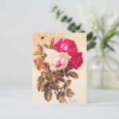 Victoriaans roze rode roze rozen Briefkaart (Staand voorkant)