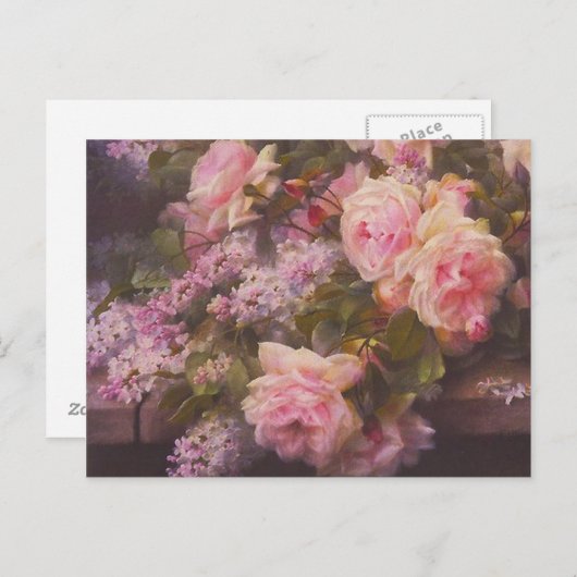 Victoriaans Roze Roses en het Briefkaart Lilacs (Voorkant / Achterkant)