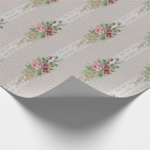 Victoriaans Roze Rozen en Wit Kant Cadeaupapier