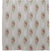 Victoriaans Roze Rozen en Wit Kant Douchegordijn (Voorkant)