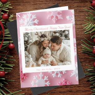Victoriaans Roze Sneeuwvlok Kerstfoto Bedankkaart