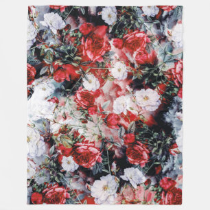 Victoriaans Rozen Floral rood zwart Fleece Deken
