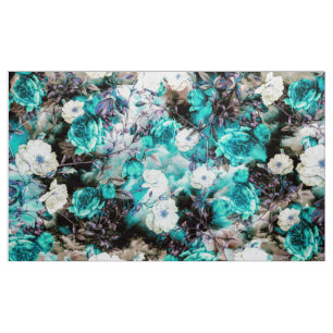 Victoriaans Rozen Floral turquoise blauwgroen zwar Stof