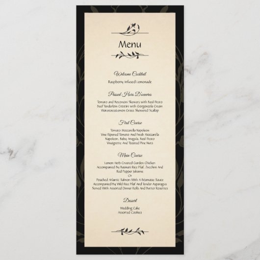 Victoriaans Rozen Menu (Voorkant)