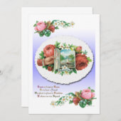 Victoriaans Rozen Vinatge Art Invitation Sjabloon Kaart (Voorkant / Achterkant)