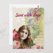 Victoriaans Rozen Vrouw Briefkaart (Voorkant / Achterkant)