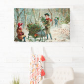 , Victoriaans, rustisch, kerstmis, patroon, meisje Spandoek (Insitu)