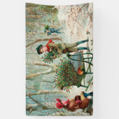 , Victoriaans, rustisch, kerstmis, patroon, meisje Spandoek (Verticaal)