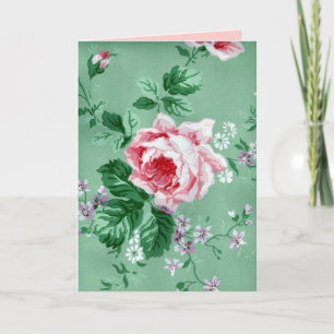  Victoriaans Sage Green Floral Wallpaper Card Kaart