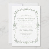 Victoriaans Sage Green Floral Wedding Kaart (Voorkant)
