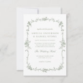 Victoriaans Sage Green Floral Wedding Kaart (Voorkant)