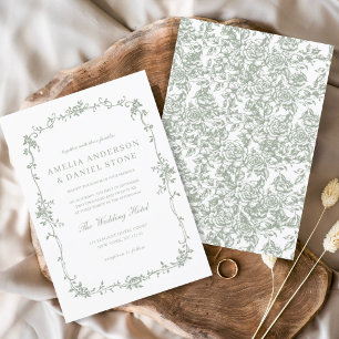 Victoriaans  Sage Green Floral Wedding Kaart