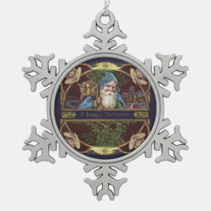 Victoriaans Santa Angels Kerst Antiek Tin Sneeuwvlok Ornament