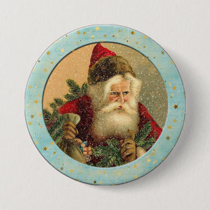 Victoriaans Santa Claus - Lichte Turquoise Border Ronde Button 7,6 Cm