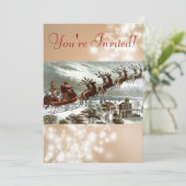 Victoriaans Santa Claus Reindeer en Sleigh Kaart (Staand voorkant)