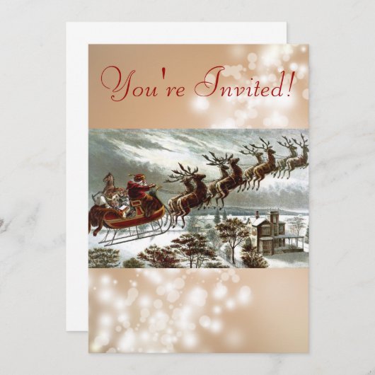 Victoriaans Santa Claus Reindeer en Sleigh Kaart (Voorkant / Achterkant)