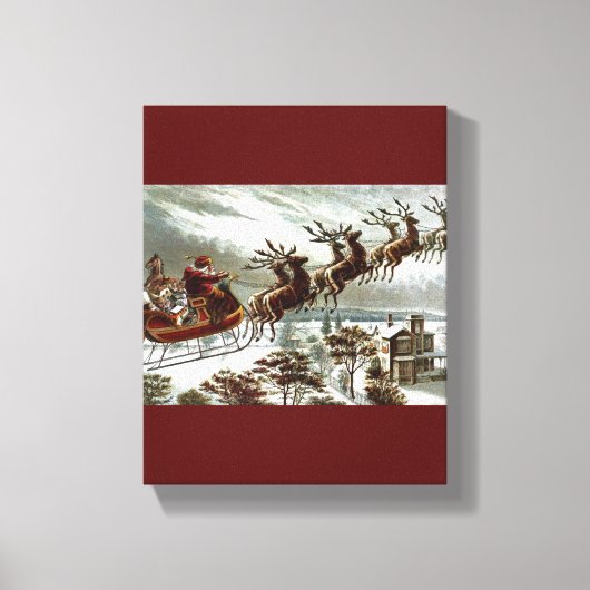 Victoriaans Santa Claus Rendier Sleigh Canvas Afdruk (Voorkant)