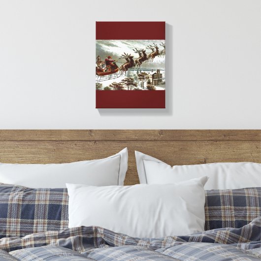 Victoriaans Santa Claus Rendier Sleigh Canvas Afdruk (Insitu (Slaapkamer))