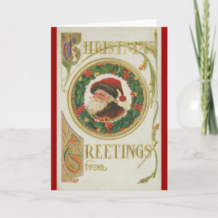 Victoriaans Santa Wreath Feestdagen Kaart