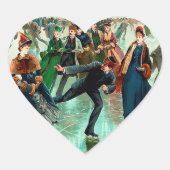 Victoriaans schaatsen  winterseizoen hart sticker (Voorkant)