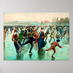 Victoriaans schaatsen winterseizoen poster