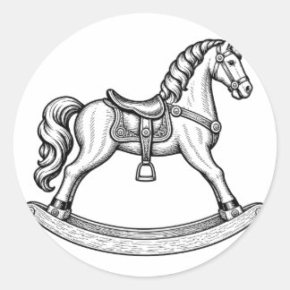 Victoriaans Schommelend Paard Gravure Antieke Kind Ronde Sticker