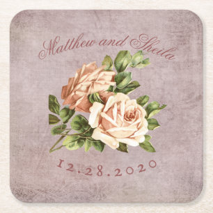  Victoriaans Shabby Chic Roos Vierkante Kartonnen Onderzetter