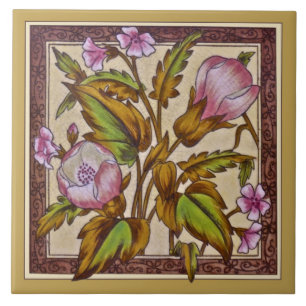 Victoriaans Sherwin Floral Transferware Repro Tile Tegeltje