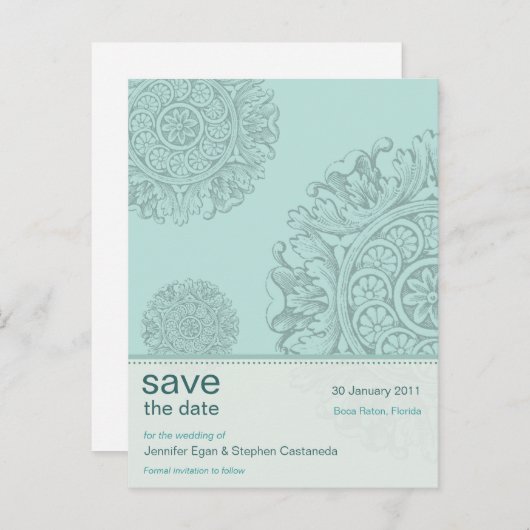 Victoriaans sierlijke Save the Date Briefkaart (Voorkant / Achterkant)