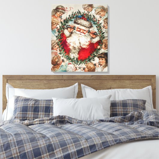 Victoriaans Sinterklaas op Telefoon met Kinderen Canvas Afdruk (Insitu (Slaapkamer))
