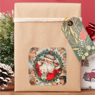 Victoriaans Sinterklaas op Telefoon met Kinderen Vierkante Sticker