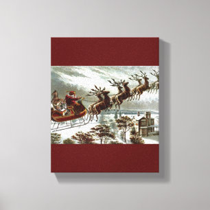 Victoriaans  Sinterklaas Reindedarm Sleigh Canvas Afdruk