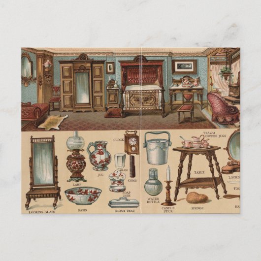 Victoriaans slaapkamer briefkaart (Voorkant)