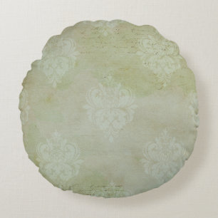 Victoriaans Smoky Green Faded Damask Rond Kussen