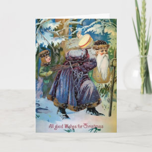 Victoriaans Sneaking Santa Holiday-kaart Feestdagen Kaart