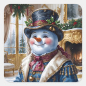 Victoriaans sneeuwman kerstontwerp vierkante sticker (Voorkant)