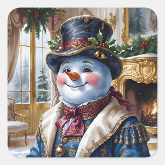 Victoriaans sneeuwman kerstontwerp vierkante sticker (Voorkant)