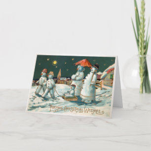 Victoriaans Snowmen-feestkaart Feestdagen Kaart