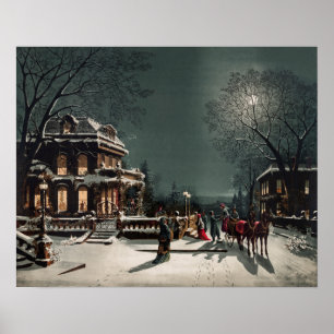Victoriaans Snowy-kerstscène Poster