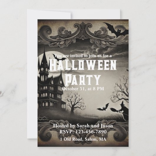 Victoriaans spookhuis Halloween Party Kaart (Voorkant)