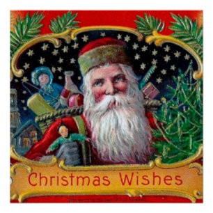 Victoriaans St. Nick met gouden sterren en speelgo Perfect Poster