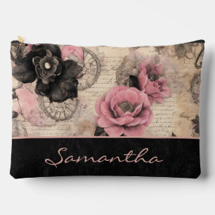 Victoriaans Steampunk Bloemen Roze en Zwart Fluwee Etui