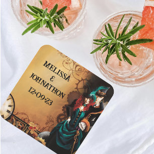 Victoriaans Steampunk bruiloft Vierkante Kartonnen Onderzetter
