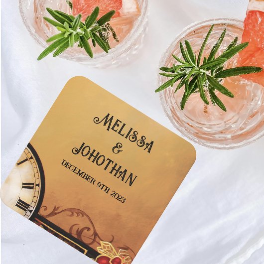 Victoriaans Steampunk bruiloft Vierkante Kartonnen Onderzetter